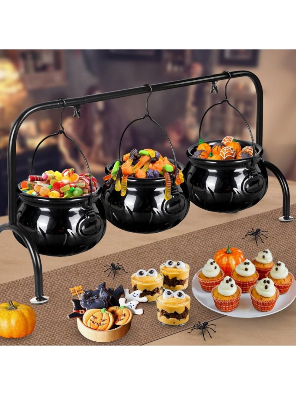 Spooky Halloween Party Decor - Set of 3 Ceramic Witches Cauldron Bowls